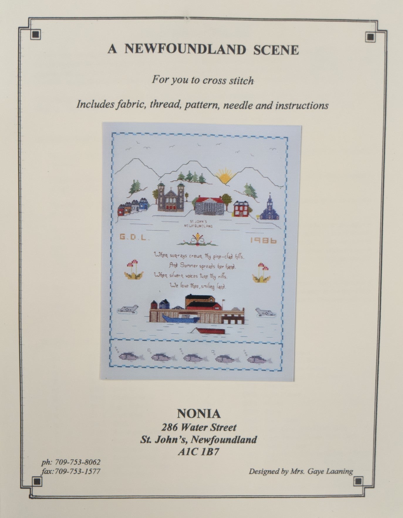 The Ode to Newfoundland First Verse Cross Stitch Kit